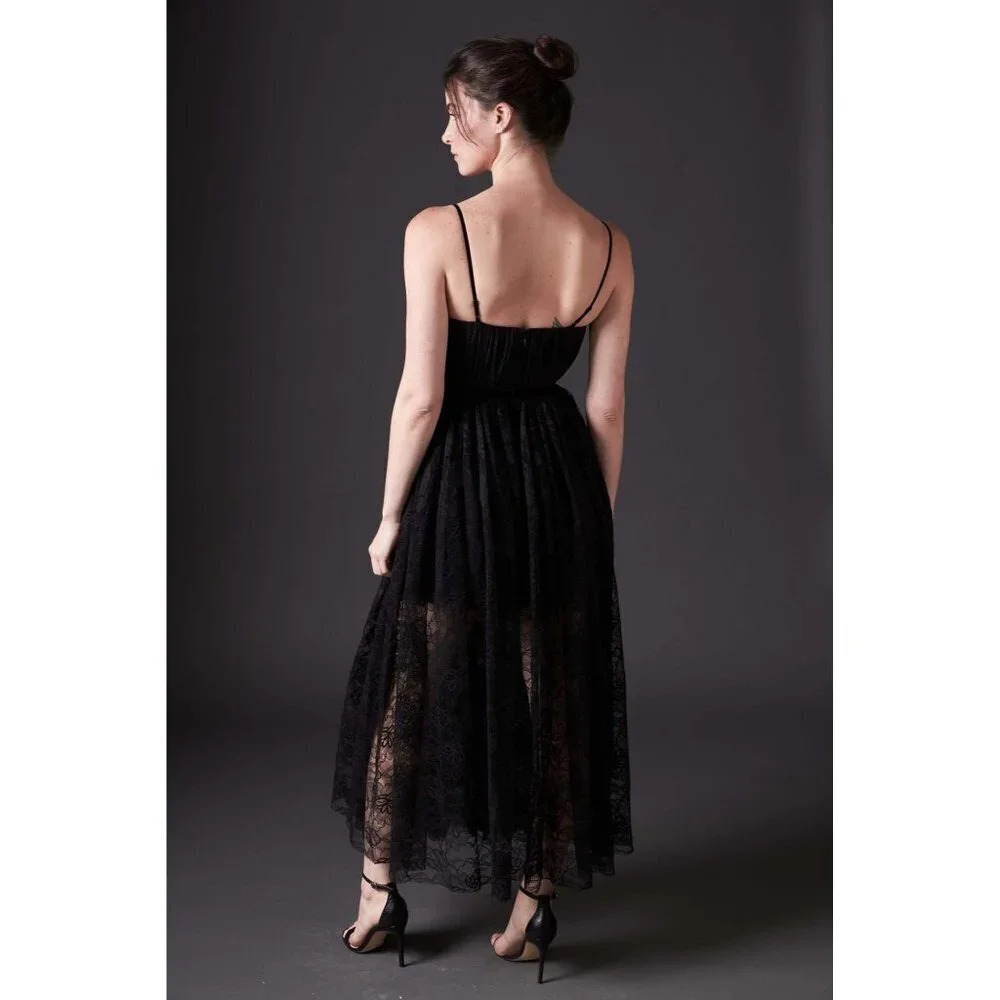 SAU LEE Selena Lace Midi Dress in Black New - Picture 9 of 11